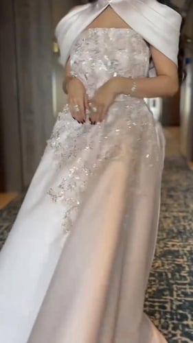 فستان سهره ميكادو فخم دبل كلوش المزين بالكلفه ورود...