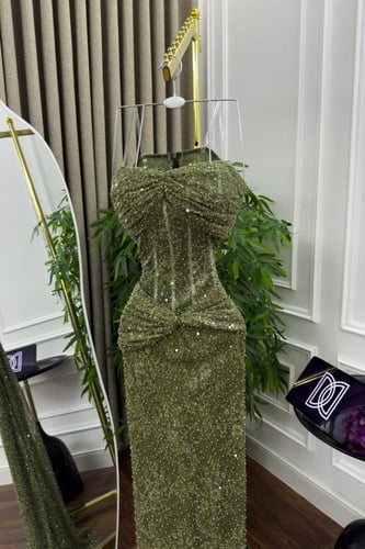 فستان سهره دانتيل مزين بالتطريز كورسيه