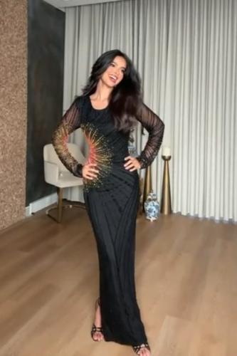 فستان سهره تل المزين بالتطريز خرز