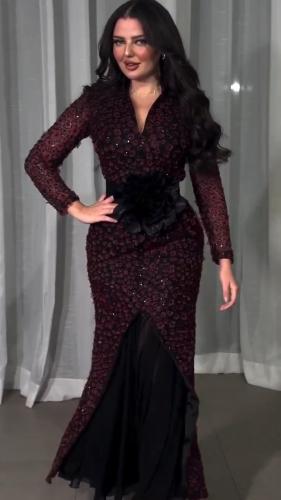 فستان سهره تل المزين بالتطريز شك وخرز ورود بطانه ن...