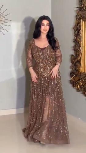 فستان سهره فخم تل المزين بالتطريز خرز
