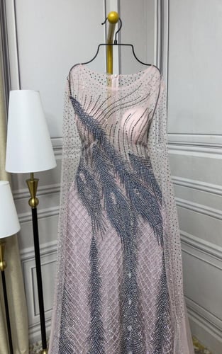 فستان سهره تل المزين بالتطريز كمبيوتر وفصوص با اكم...