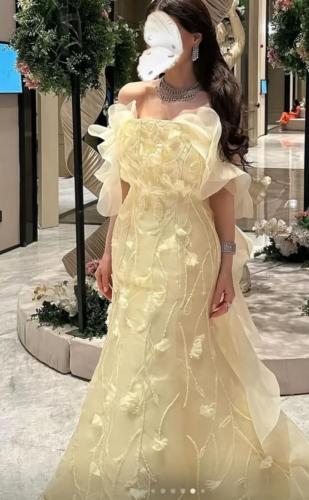 فستان ميكادو المزين بالتطريز اليدوي مزين بطبقات ال...