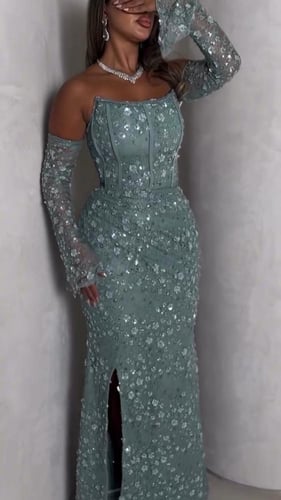 فستان سهره المزين بالتطريز خرز