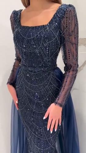 فستان سهره تل المزين بالتطريز لول وخرز