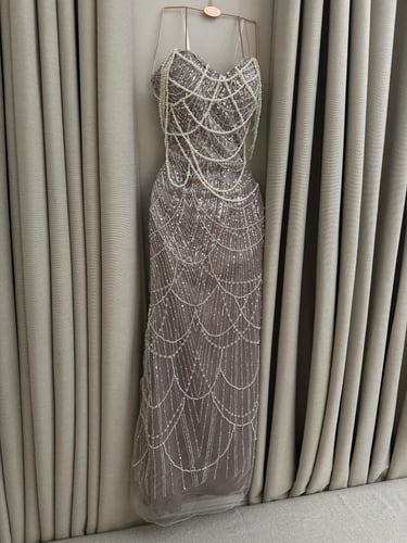 فستان سهره فخم المزين بالتطريز خرز ولول