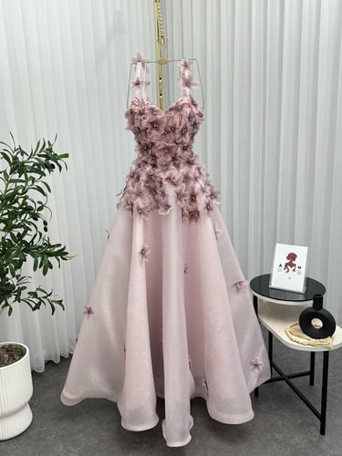 فستان سهره جازار بطانه تفته جيبون المزين بالورود ا...