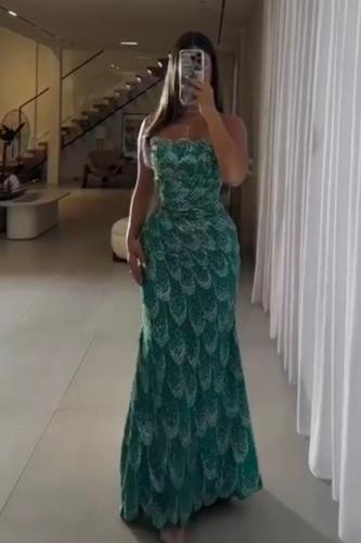 فستان سهره فخم تل المزينه بالتطريز خرز