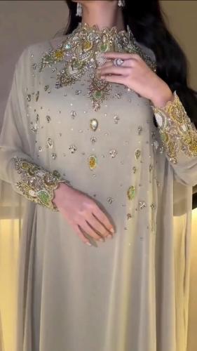 جلابيه فخمه شيفون جورجيت المزينه بالتطريز اليدوي