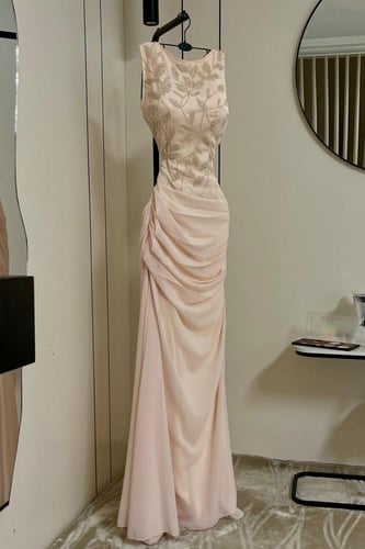 فستان سهره شيفون المزين بالتطريز اليدوي بطانه بارب...