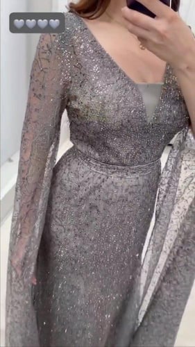 فستان سهره تل المزين بتطريز كمبيوتر وفصوص