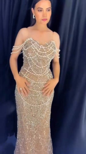 فستان سهره فخم المزين بالتطريز خرز ولول