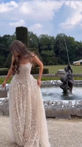 فستان سهره تل المزين بالخرز بالكامل