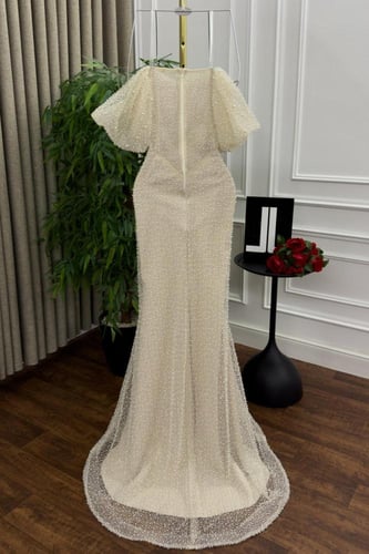 فستان سهره المزين بالكلفه المطرزه خرز ولول بطانه ب...