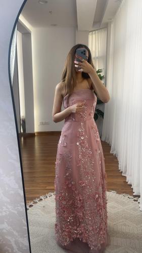 فستان سهره شيفون المزين بالورود والتطريز