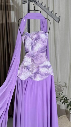 فستان سهره تور فرنسي مزين بالتطريز مع شيفون جورجيت