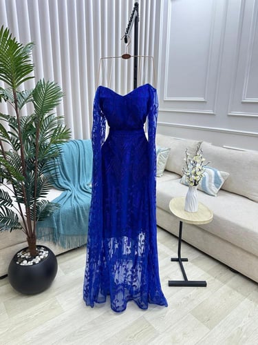 فستان سهره دبل كلوش كمبيوتر مبطن المزين بالفصوص كب...