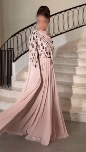 فستان سهره شيفون المزين بالتطريز بشكل انيق ومثالي