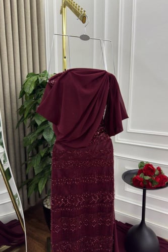 فستان سهره كلفه خرز وشيفون جورجيت