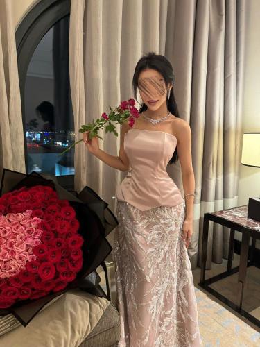 فستان سهره تل مطرز بخرز صدريه تفته