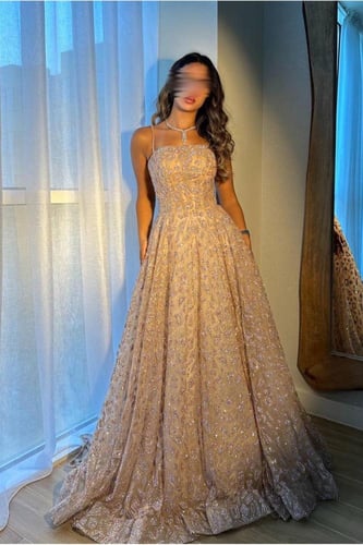 فستان سهره تل المطرز بالخرز كامل