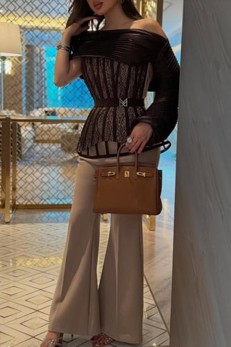 طقم بنطلون باربي المزين بالتطريز اليدوي