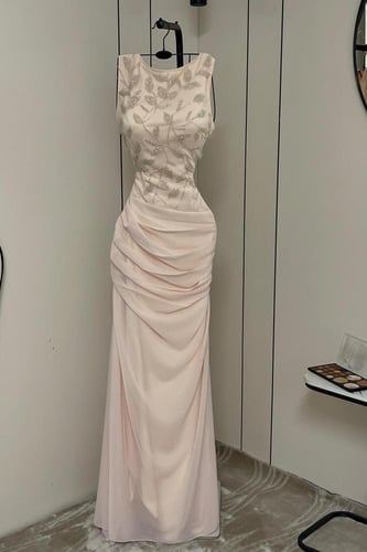 فستان سهره شيفون المزين بالتطريز اليدوي بطانه بارب...