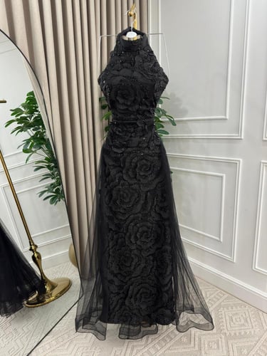 فستان سهره تفته المزين بالكلفه الخرز ذيل تل