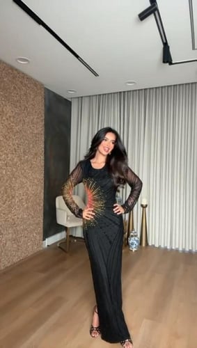 فستان سهره تل المزين بالتطريز خرز