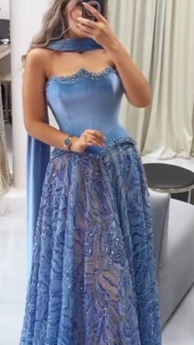 فستان تفته المزين بالتطريز اليدوي وتل كلوش مزين با...