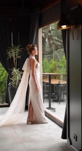 فستان سهره كردانه المزين بالتطريز خرز ولول بشكل ان...