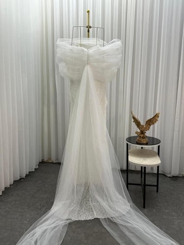 فستان سهره دانتيل مزين بالشك ترتر بطانه تل