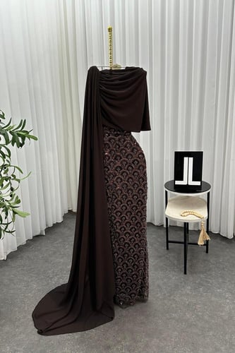 فستان سهره كلفه شك وخرز وشيفون جورجيت