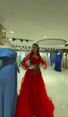 فستان سهره تل دبل كلوش المزين بقصات اورحنزاء ليزر...