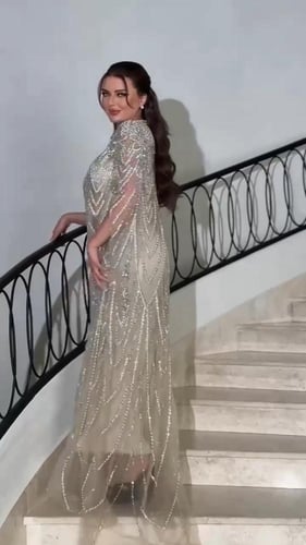 فستان سهره تل المزين بالتطريز الفخم بشكل انيق وفست...