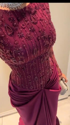 فستان سهره تفته حرير المزين بالتطريز خرز