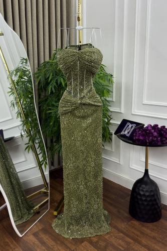 فستان سهره دانتيل مزين بالتطريز كورسيه