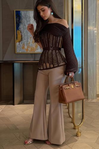 طقم بنطلون باربي المزين بالتطريز اليدوي