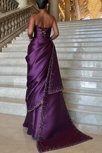 فستان سهره فخم الخامه ميكادو المزين بالتطريز كمبيو...