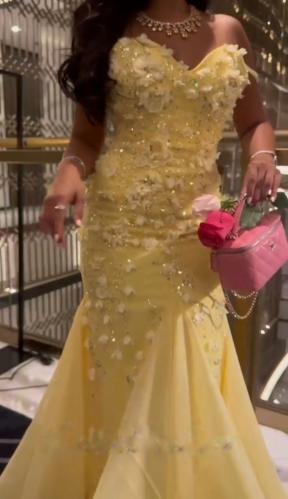 فستان سهره المزين بالورود البارزه والترتر