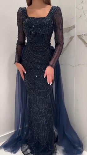 فستان سهره تل المزين بالتطريز لول وخرز