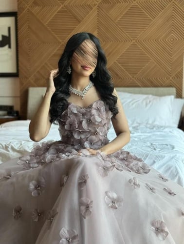 فستان سهره جازار بطانه تفته جيبون المزين بالورود ا...