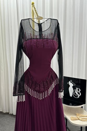 فستان شيفون جورجيت المزين بالتطريز اليدوي بشكل اني...