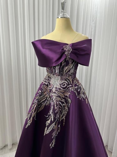 فستان سهره فخم ميكادو دبل كلوش المزين بالشك