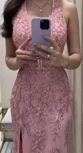 فستان سهره تل المطرز بالخرز بطانه تفته