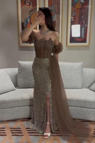 فستان سهره تل المزين بالخرز بطانه تفته