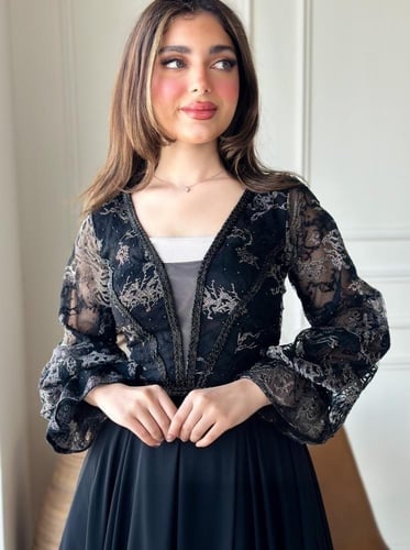 فستان شيفون جورجيت مبطن جيبون صدريه تطريز كمبيوتر...