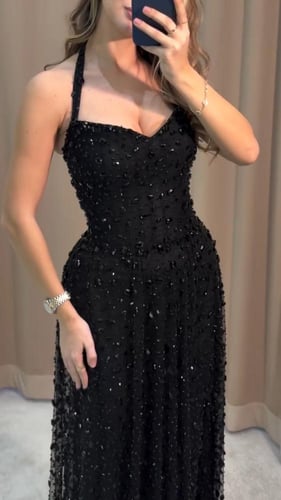 فستان سهره تل المزين بالتطريز كرستال وفصوص بطانه ت...