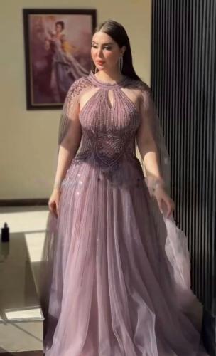 فستان سهره تل المزين بالتطريز اليدوي خرز ولول