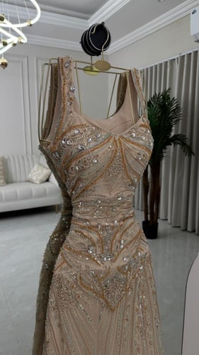 فستان سهره تل مزين بالتطريز بطانه باربي